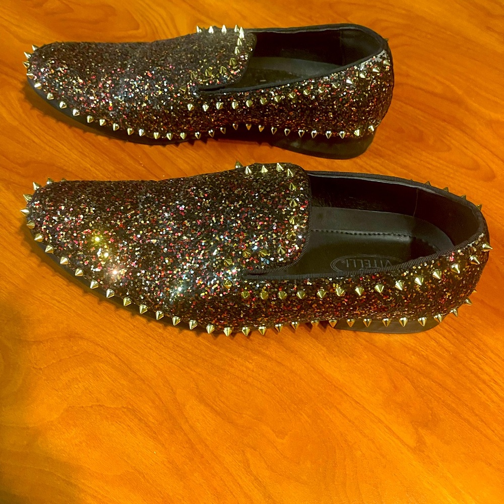 Studded Glitter Loafers - Black and Multicolor